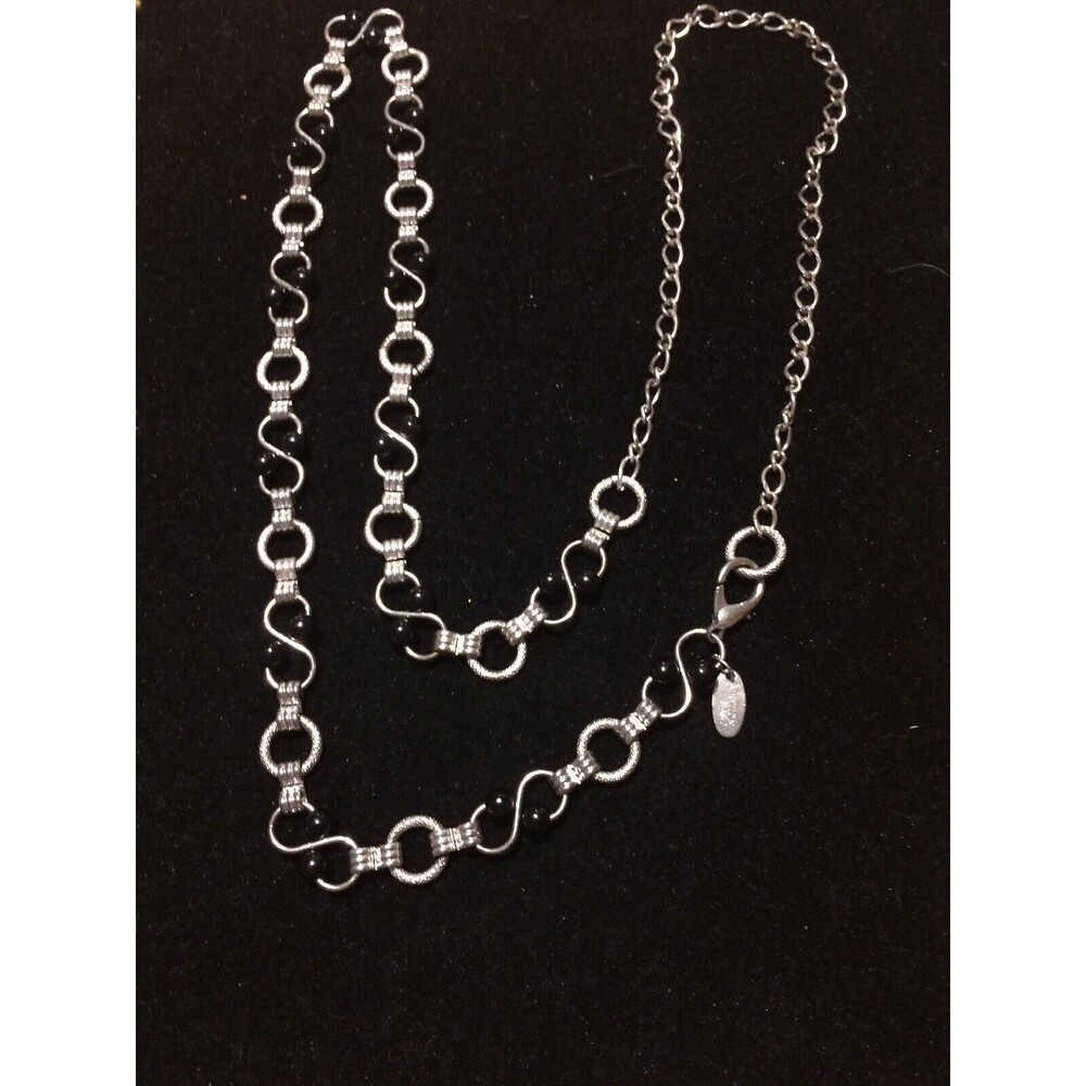 Motion East 40 In Fashion Necklace Silvertone Black Accent Beads